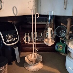 Rustic Brown Metal Candle Holder With Glass Shade